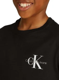 T-shirt en coton noir uni avec un col rond et le petit logo imprimé en blanc