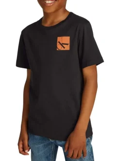 T-shirt en coton noir uni avec une coupe droite un col rond et le logo imprimé