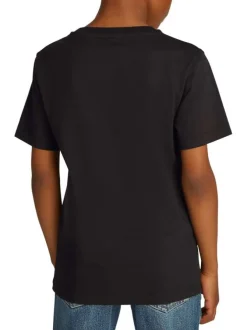 T-shirt en coton noir uni avec une coupe droite un col rond et le logo imprimé
