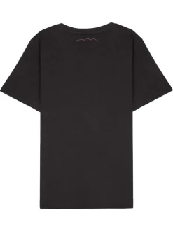T-shirt en coton noir uni à col rond avec le nom de la marque imprimé