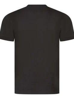 T-shirt en coton noir uni avec une coupe droite, un col rond et nom de la marque