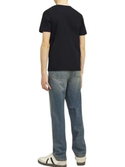T-shirt en coton noir uni coupe droite avec imprimé tête de mort