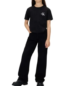 T-shirt en coton noir uni à col rond avec le logo imprimé à la poitrine