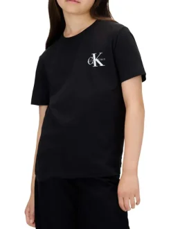 T-shirt en coton noir uni à col rond avec le logo imprimé à la poitrine