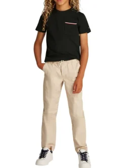 T-shirt en coton régénératif noir uni à coupe droite, col rond et logo