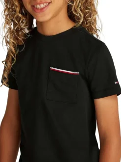 T-shirt en coton régénératif noir uni à coupe droite, col rond et logo