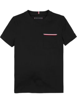 T-shirt en coton régénératif noir uni à coupe droite, col rond et logo