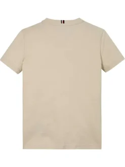 T-shirt en coton régénératif beige uni à coupe droite, col rond et logo