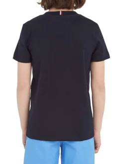 T-shirt en coton régénératif marine uni coupe droite col rond