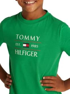 T-shirt en coton régénératif vert à imprimé, coupe droite col rond