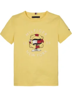 T-shirt en coton régénératif jaune uni droit à col rond et manches courtes