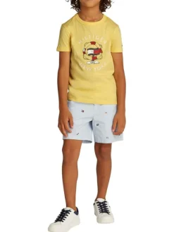 T-shirt en coton régénératif jaune uni droit à col rond et manches courtes