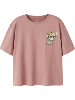 T-shirt en coton rose uni pourvu d'un imprimé sushi et d'un col rond