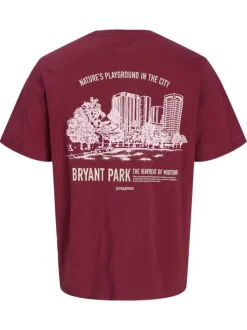 T-shirt en coton rouge avec une coupe droite et un imprimé urbain