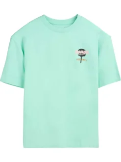 T-shirt en coton vert à coupe droite pourvu d'un col rond et de manches courtes