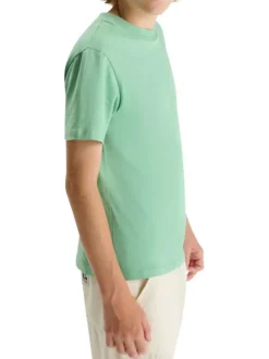 T-shirt en coton vert à coupe droite pourvu d'un col rond côtelé