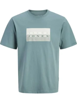 T-shirt en coton vert à coupe droite pourvu d'un col rond côtelé