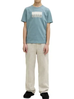 T-shirt en coton vert à coupe droite pourvu d'un col rond côtelé
