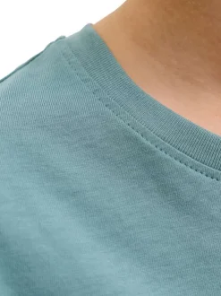 T-shirt en coton vert à coupe droite pourvu d'un col rond côtelé