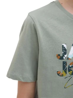 T-shirt en coton vert d'eau imprimé avec un col rond et une coupe droite