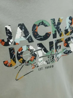 T-shirt en coton vert d'eau imprimé avec un col rond et une coupe droite