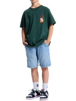 T-shirt en coton vert sapin uni avec un col rond et des manches courtes