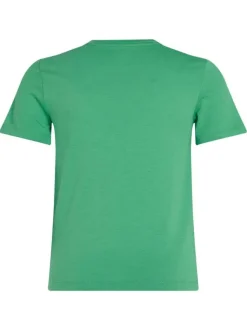 T-shirt en coton vert uni avec un col rond et le logo de la marque imprimé