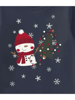 T-Shirt fantaisie manches longues et à col rond marine en coton