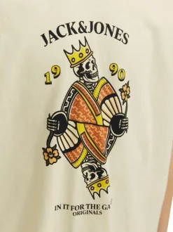 T-shirt manches courtes en coton écru imprimé avec coupe ample et col rond