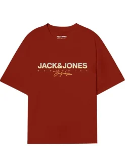 T-shirt manches courtes en coton rouille avec logo imprimé et coupe regular