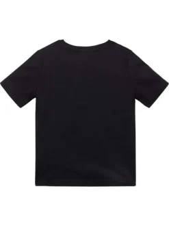 T-shirt manches courtes noir en coton à coupe droite avec logo blanc et col rond