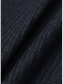 T-shirt manches longues en coton bleu marine uni à coupe droite et à col rond