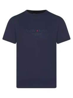 T-shirt marine en coton avec logo brodé à coupe droite et à col rond