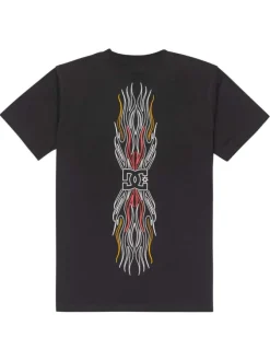 T-shirt noir en coton mélangé avec un col rond et logo brodé