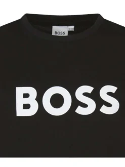 T-shirt noir uni avec une coupe droite à col rond et nom iconique