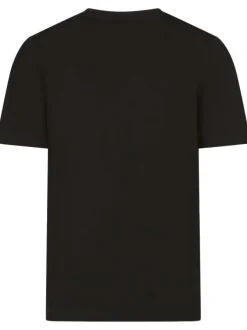 T-shirt noir uni avec une coupe droite à col rond et nom iconique