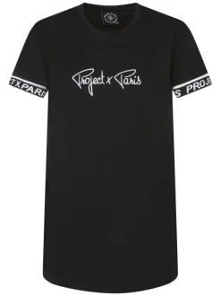 T-shirt noir uni col rond, à manches courtes avec liseret au nom de la marque