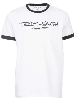 T-Shirt TICLAS blanc en coton uni avec gros logo col rond