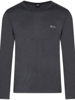 T-shirt anthracite uni coupe régular avec un col rond à manches longues