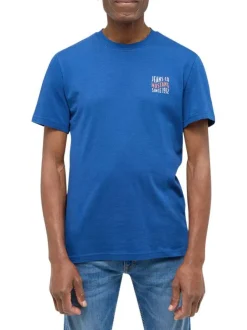 T-shirt Austin en coton bleu à imprimé, coupe droite et un col rond