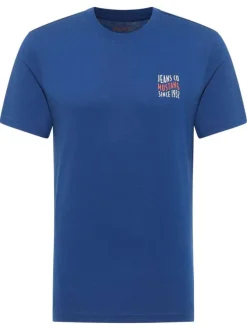 T-shirt Austin en coton bleu à imprimé, coupe droite et un col rond