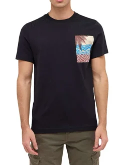 T-shirt Austin en coton noir à imprimé poitrine, coupe droite et col rond