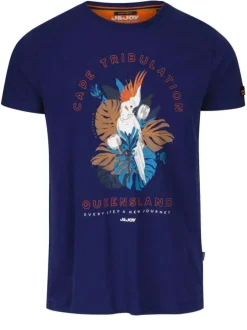 T-shirt avec imprimé perroquet pour homme bleu en coton coupe droite