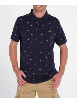 T-shirt avec imprimé perroquet pour homme bleu en coton coupe droite