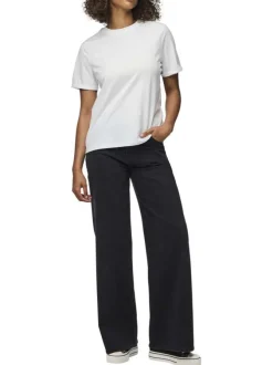 T-shirt basic en coton blanc uni à coupe droite avec un col rond