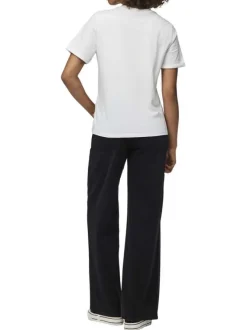 T-shirt basic en coton blanc uni à coupe droite avec un col rond