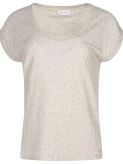 T-shirt beige avec une coupe droite un col rond et sans manches
