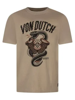 T-shirt beige avec un serpent imprimé à l'avant et à col rond