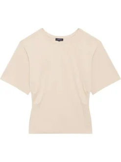 T-shirt beige à coupe droite pourvu d'un col rond et de manches courtes