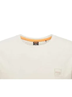 T-shirt beige en coton chiné avec logo floqué coupe droite col rond à manches courtes